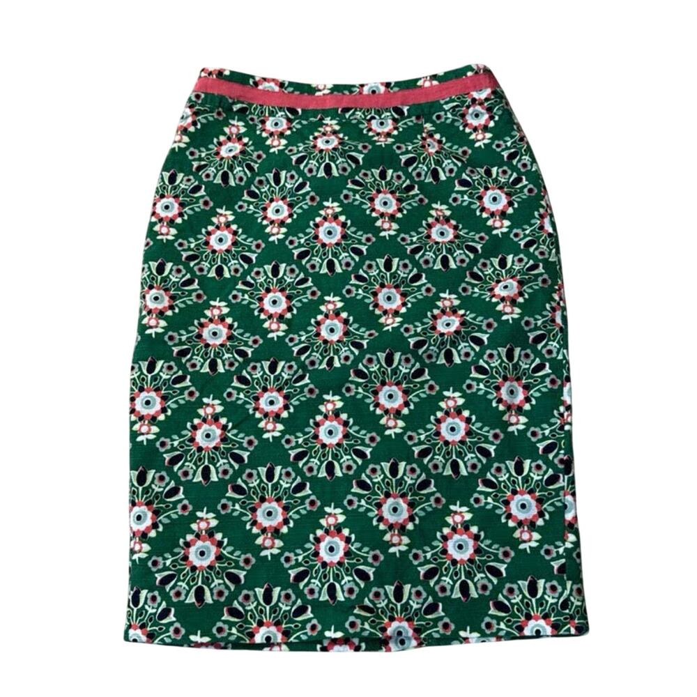 Boden Richmond Pencil Skirt Emerald Green Pink Floral Geometric Knee Length - Picture 2 of 7